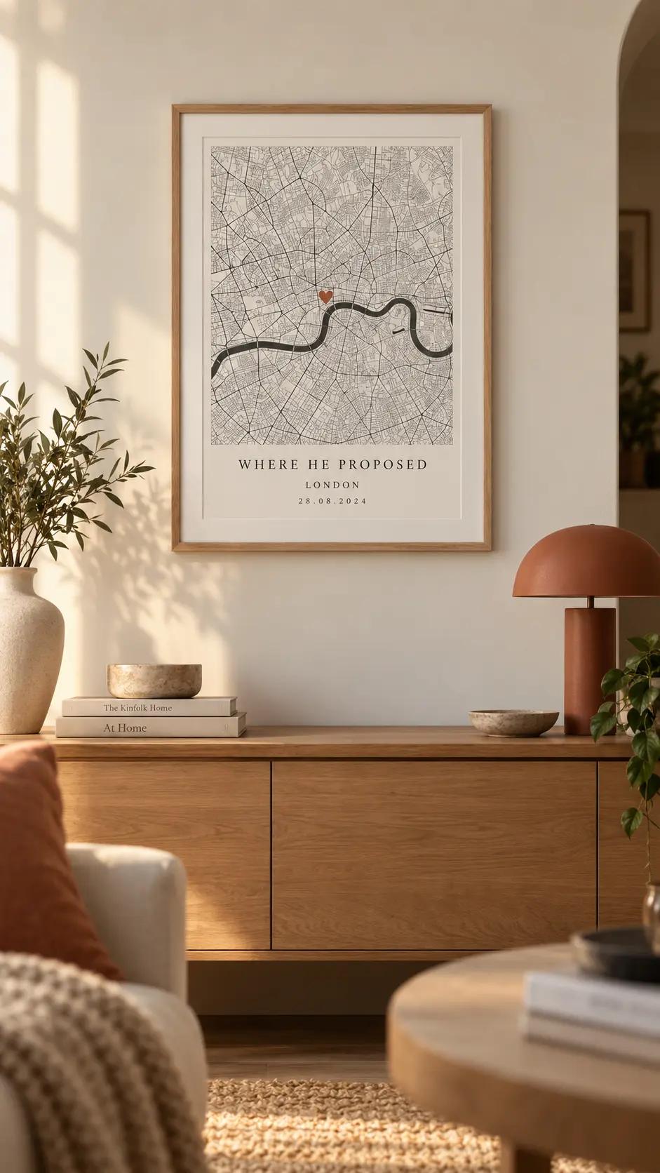 Map print leaning against a wall